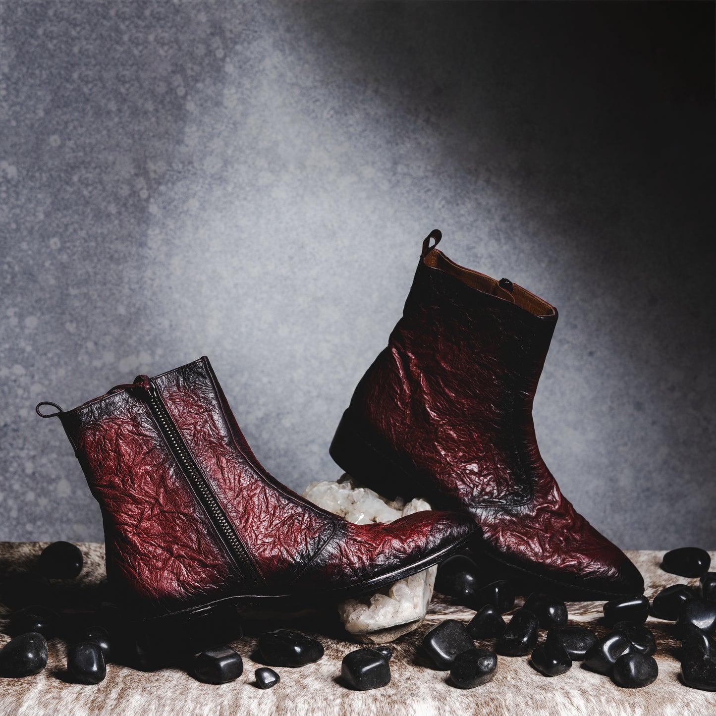 Burgundy Two Tone Crinkle Boots