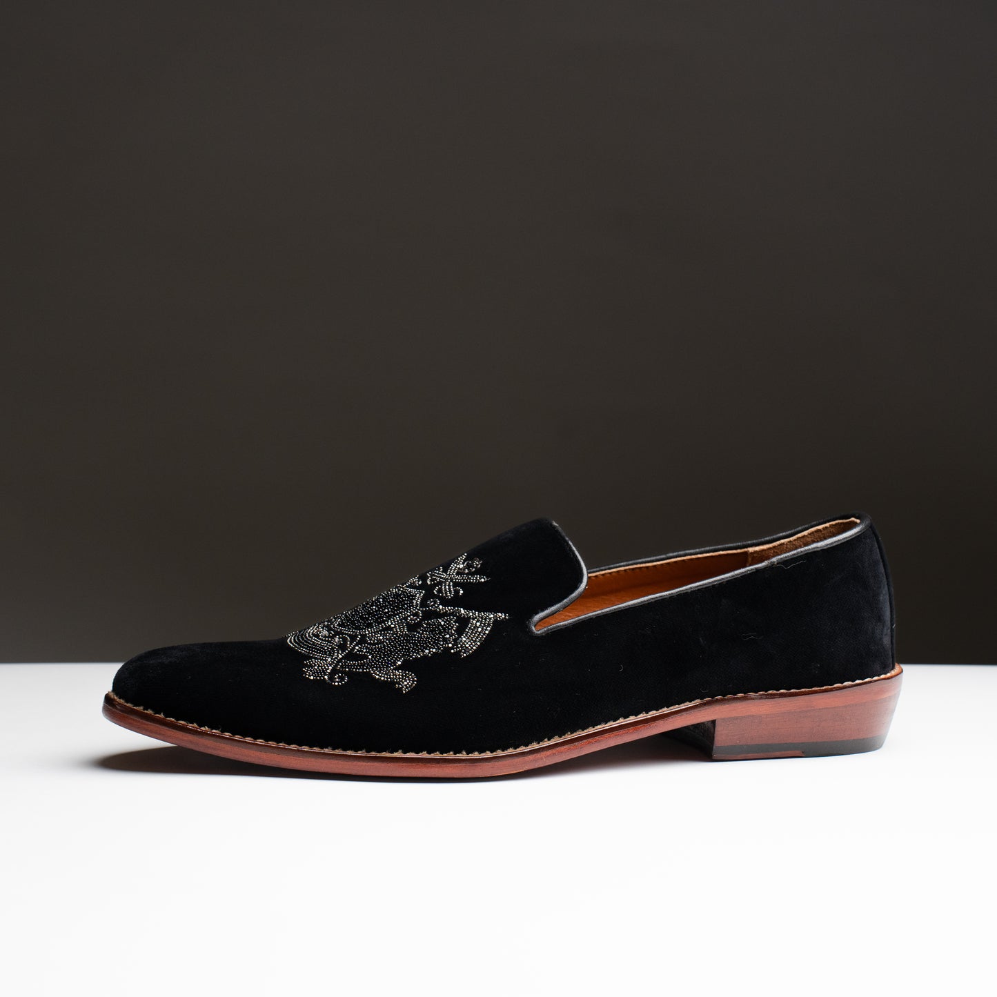 Embroidery Black Suede Slip-Ons