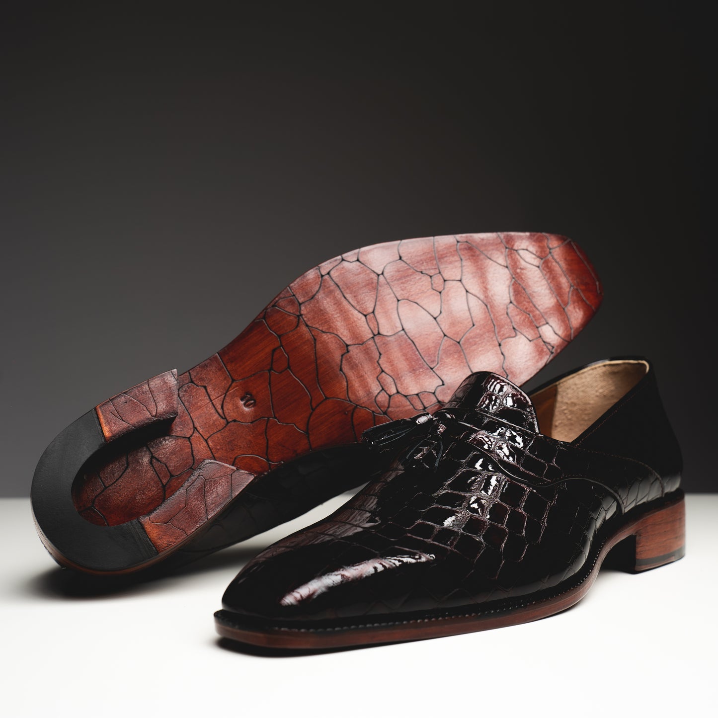 Maroon patent croco loafers