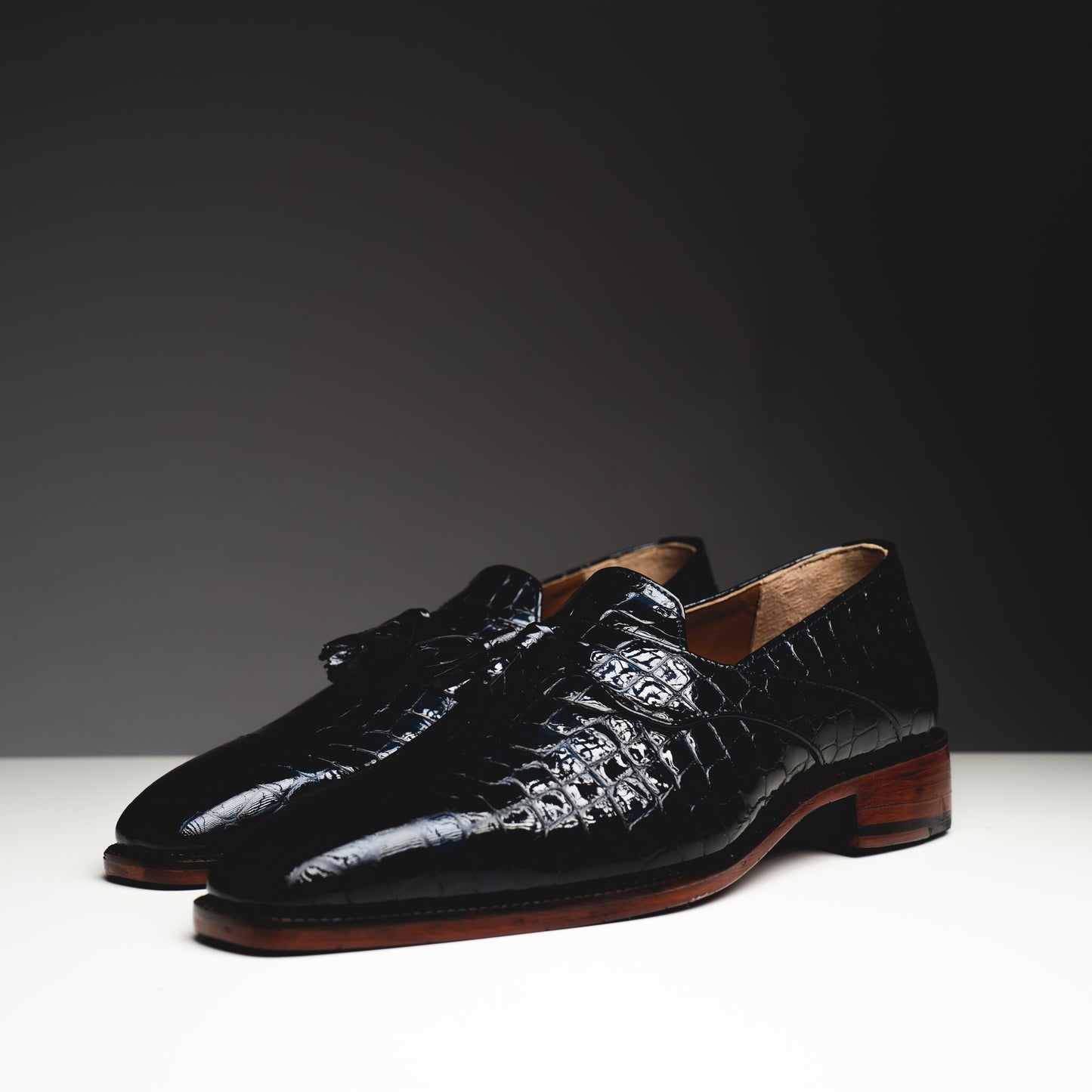 Maroon patent croco loafers