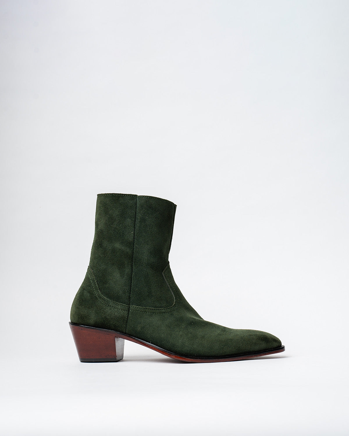 COWBOY ANKLE BOOTS WITH A SQUARE POINTED TOE AND TRAPEZOID HEEL, FEATURING A SIDE ZIP CLOSURE