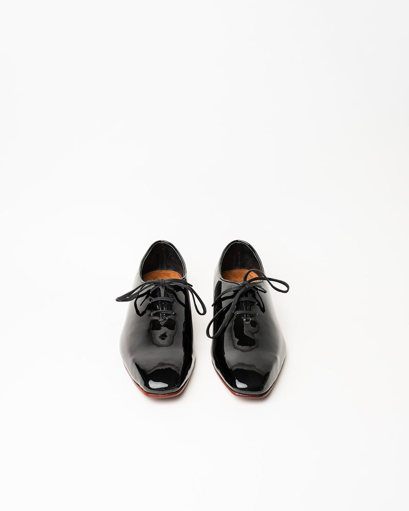 LACED WHOLECUT SHOES WITH A SQUARE POINTED TOE AND STACKED HEEL