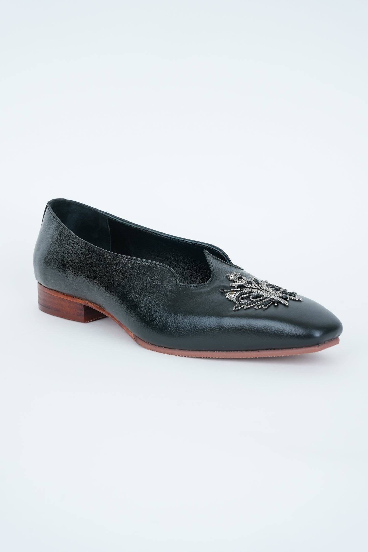 CLASSIC ZAKI BLACK SQUARE POINTED TOE JUTTI WITH HANDMADE EMBROIDERY