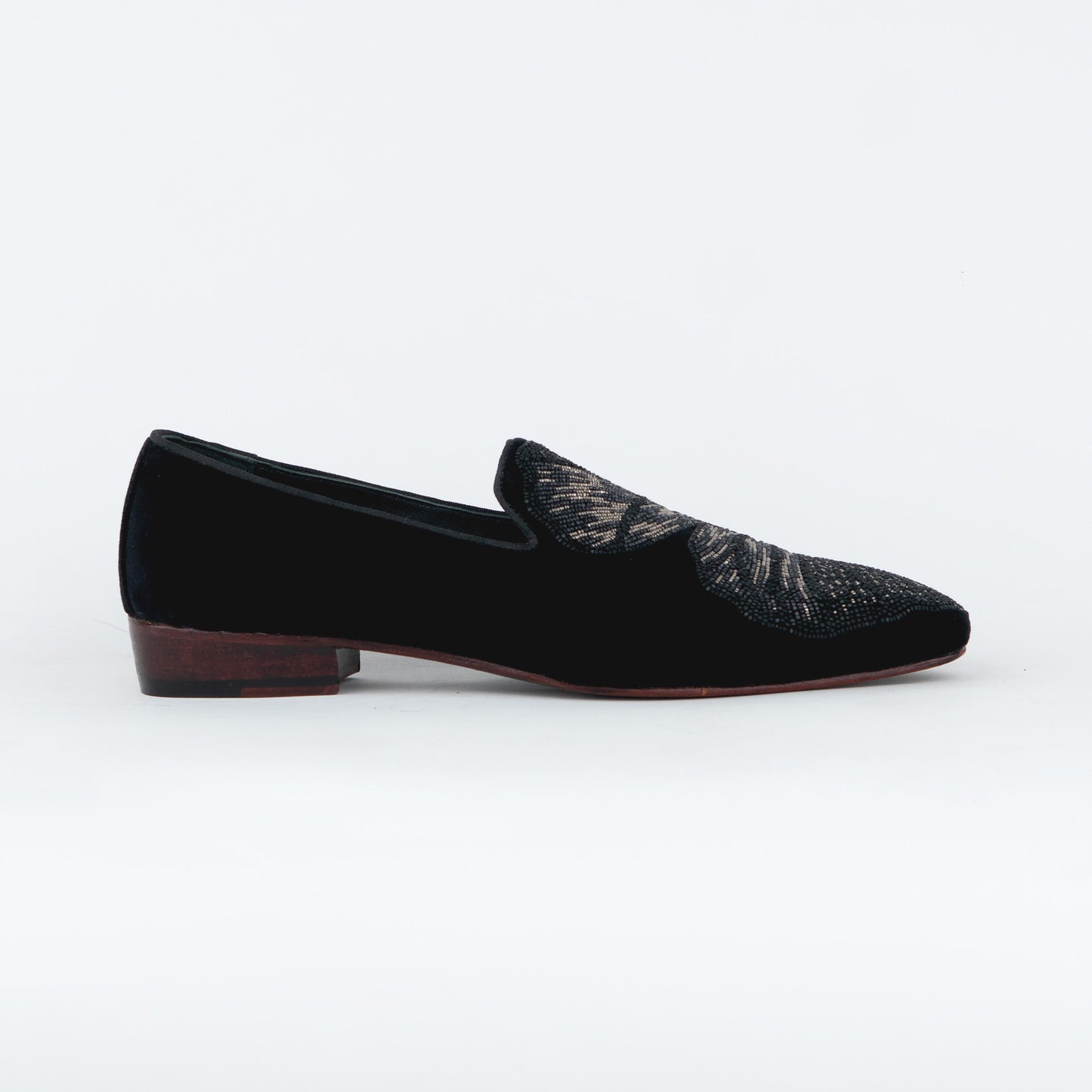 EVENING TASSEL RAVEN BLACK TUXEDO WITH HAND EMBROIDERED BEEDS