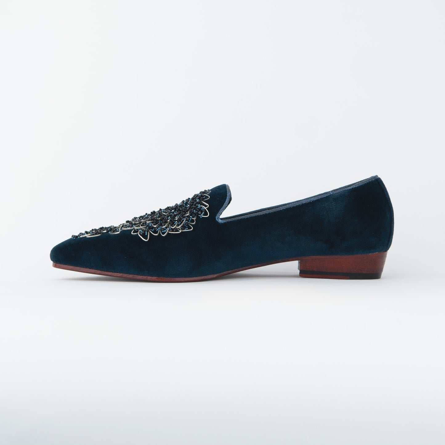 EVENING TASSEL SPACE BLUE TUXEDO WITH HAND EMBROIDERED BEEDS