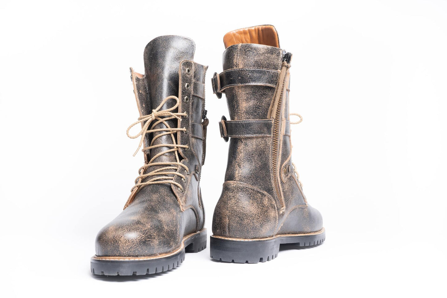 BLACK DISTRESSED TALL BOOTS