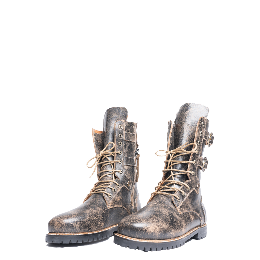 BLACK DISTRESSED TALL BOOTS