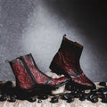 Burgundy Two Tone Crinkle Boots