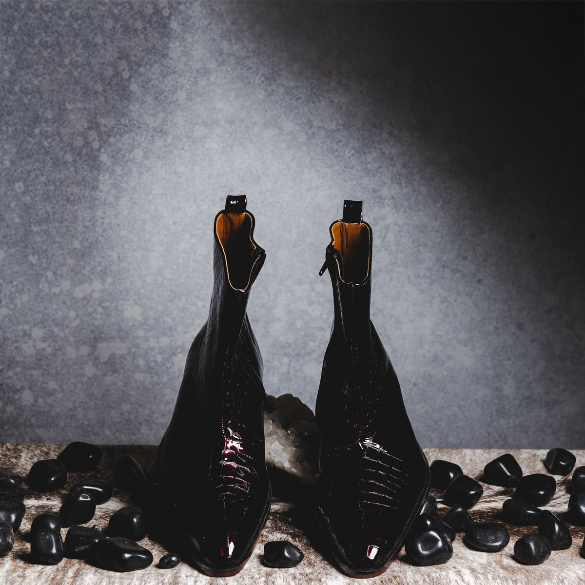 Burgundy Patent Croc Boots