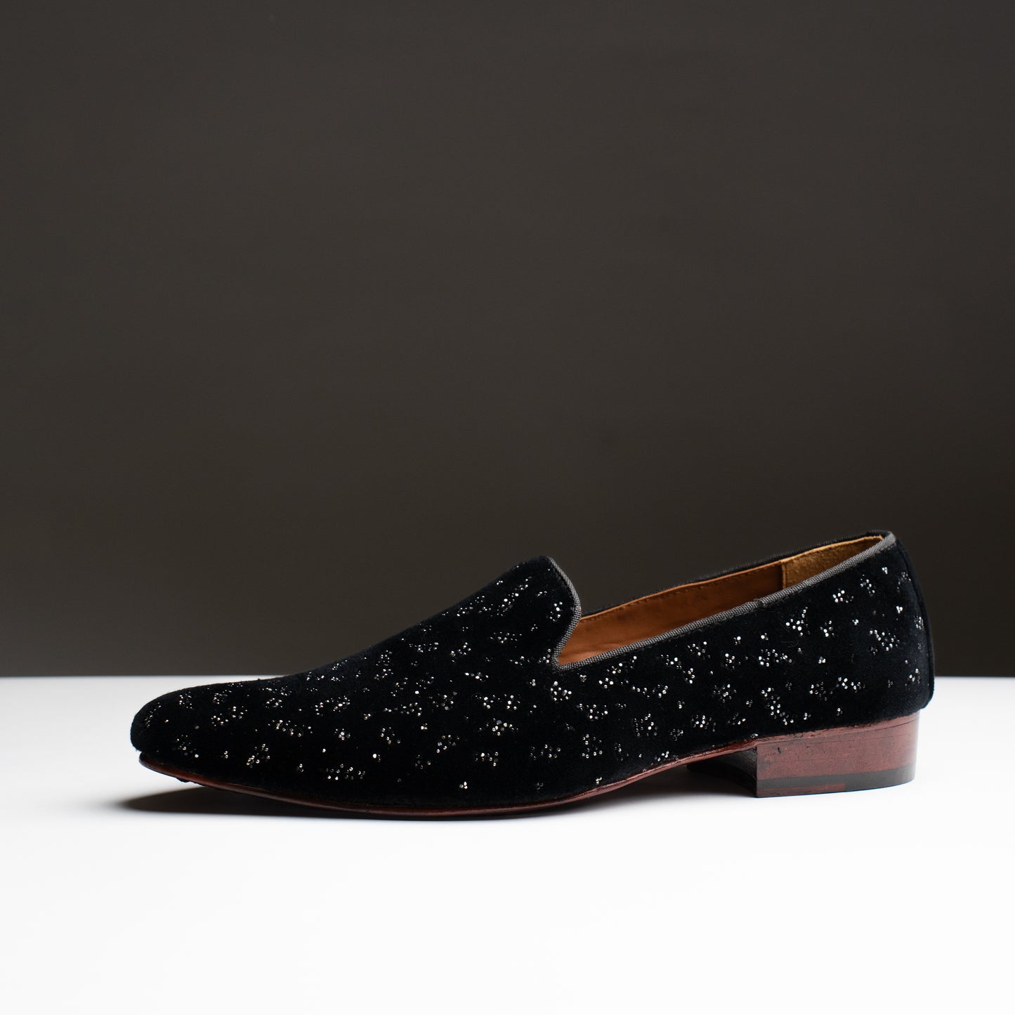 Embroidery Black Suede Slip-Ons