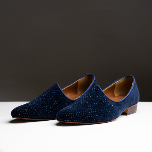 Embroidery Blue Suede Jutti