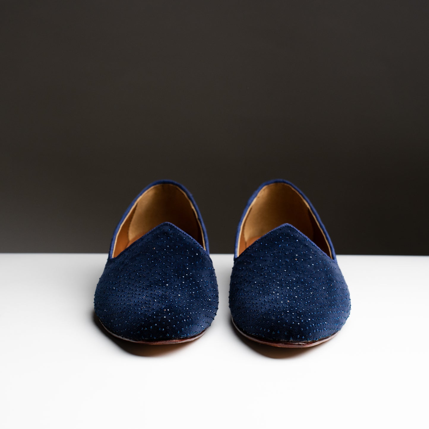 Embroidery Blue Suede Jutti