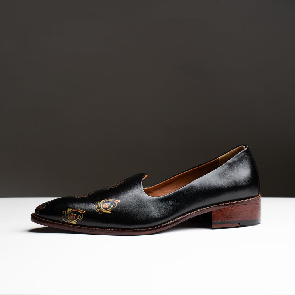 Black Leather Hand Painted Jutti