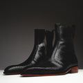 Black printed python boots