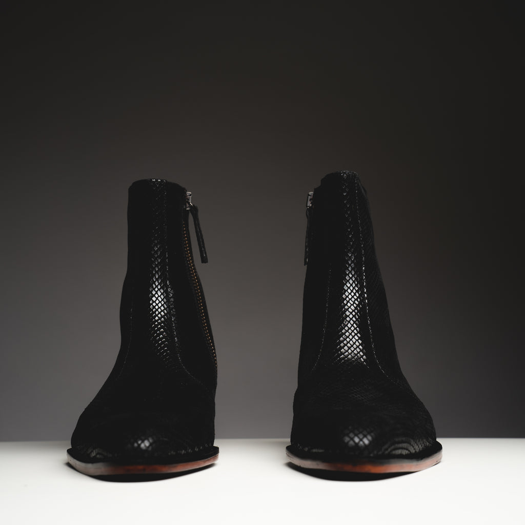 Black printed python boots
