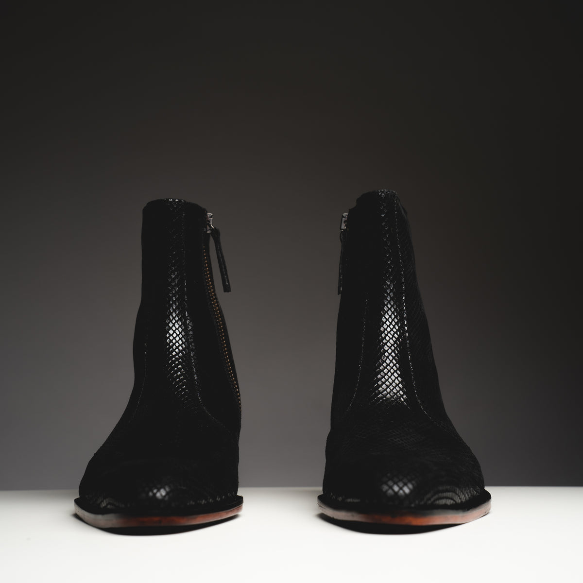 Black printed python boots