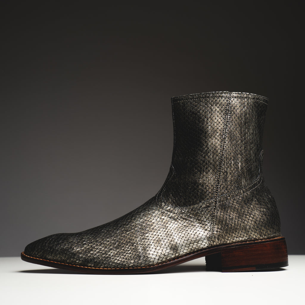 Copper printed python boots