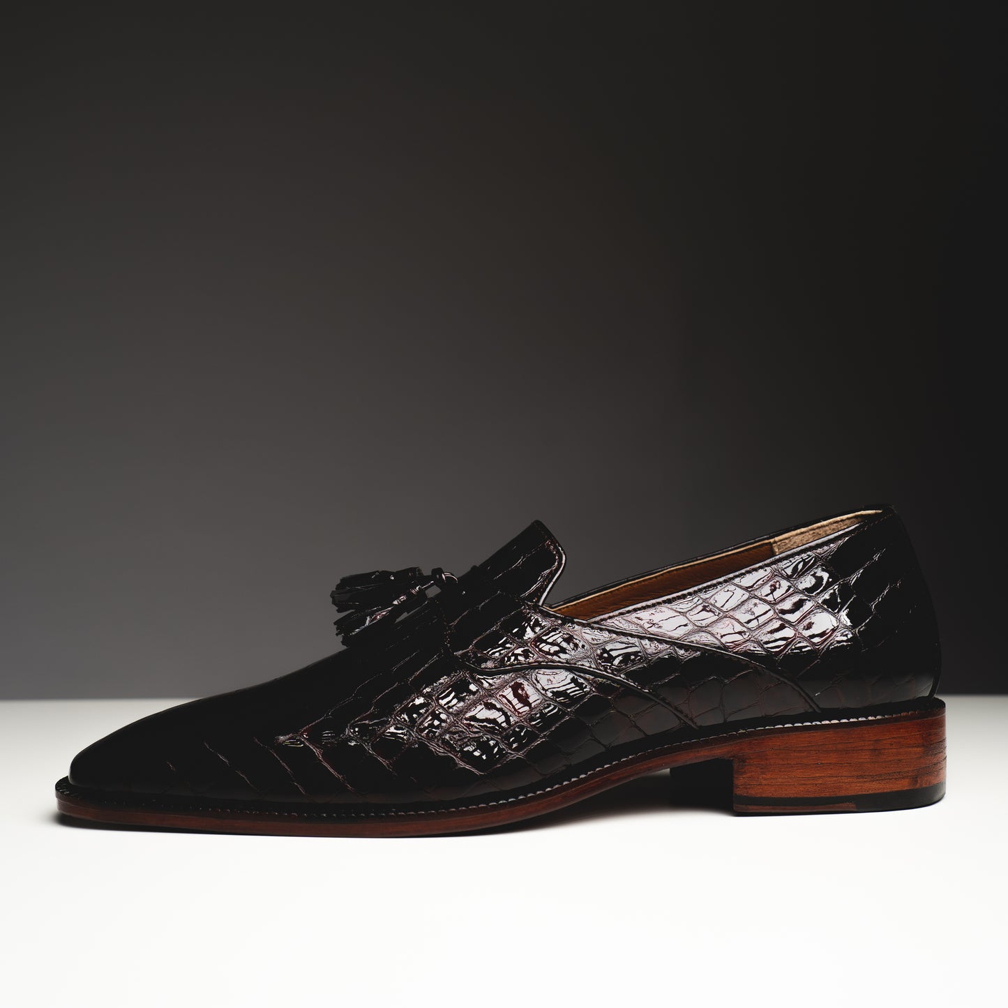 Maroon patent croco loafers