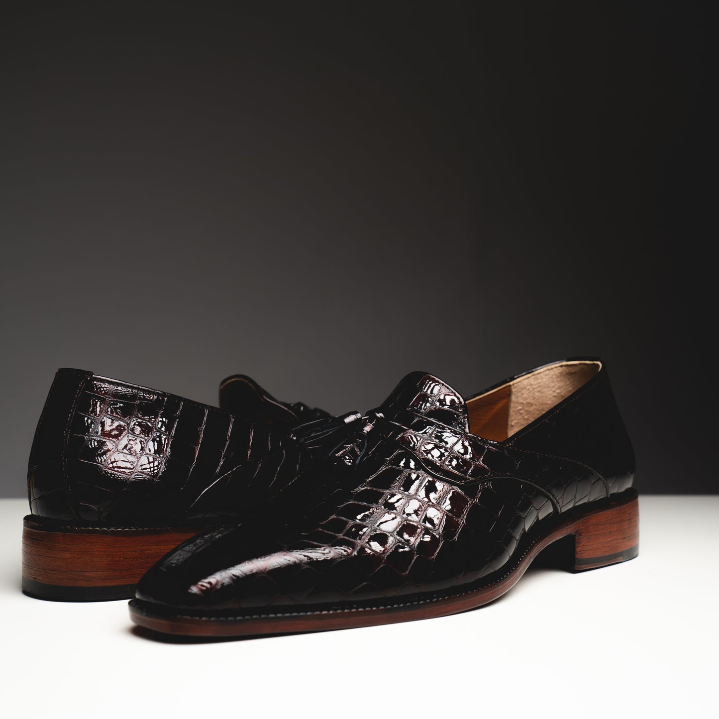 Maroon patent croco loafers