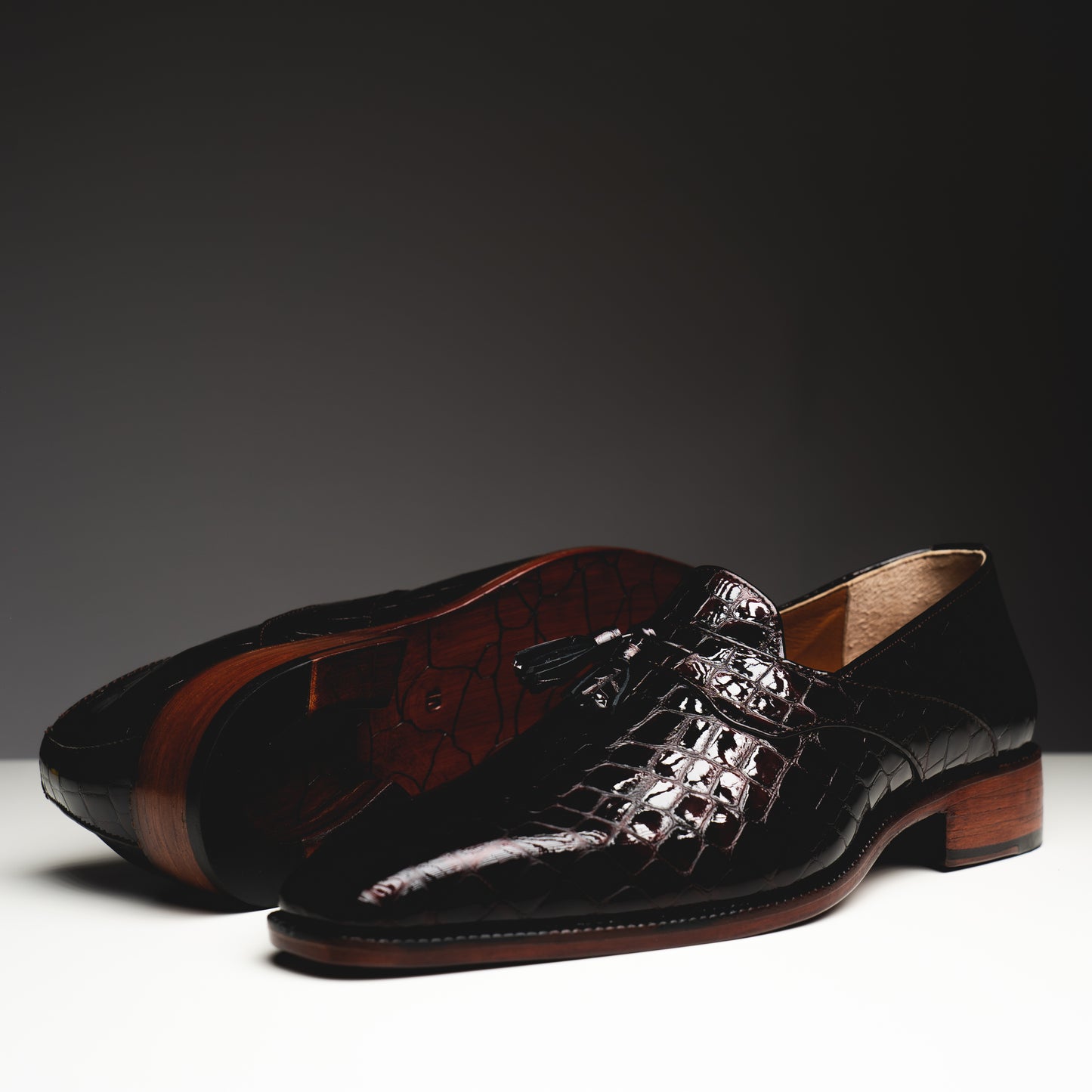 Maroon patent croco loafers