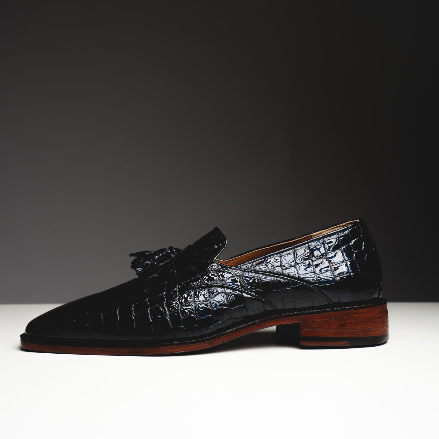 Blue  patent croco loafers