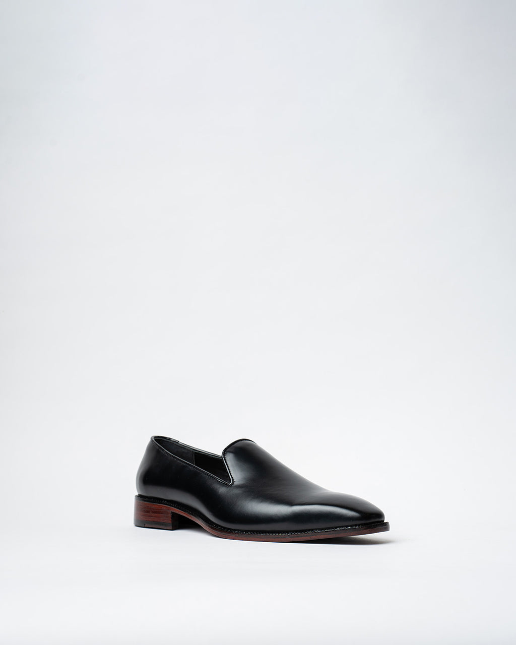 EVENING SLIPPERS WITH AN ALMOND TOE, VELVET VAMP AND STACKED HEEL