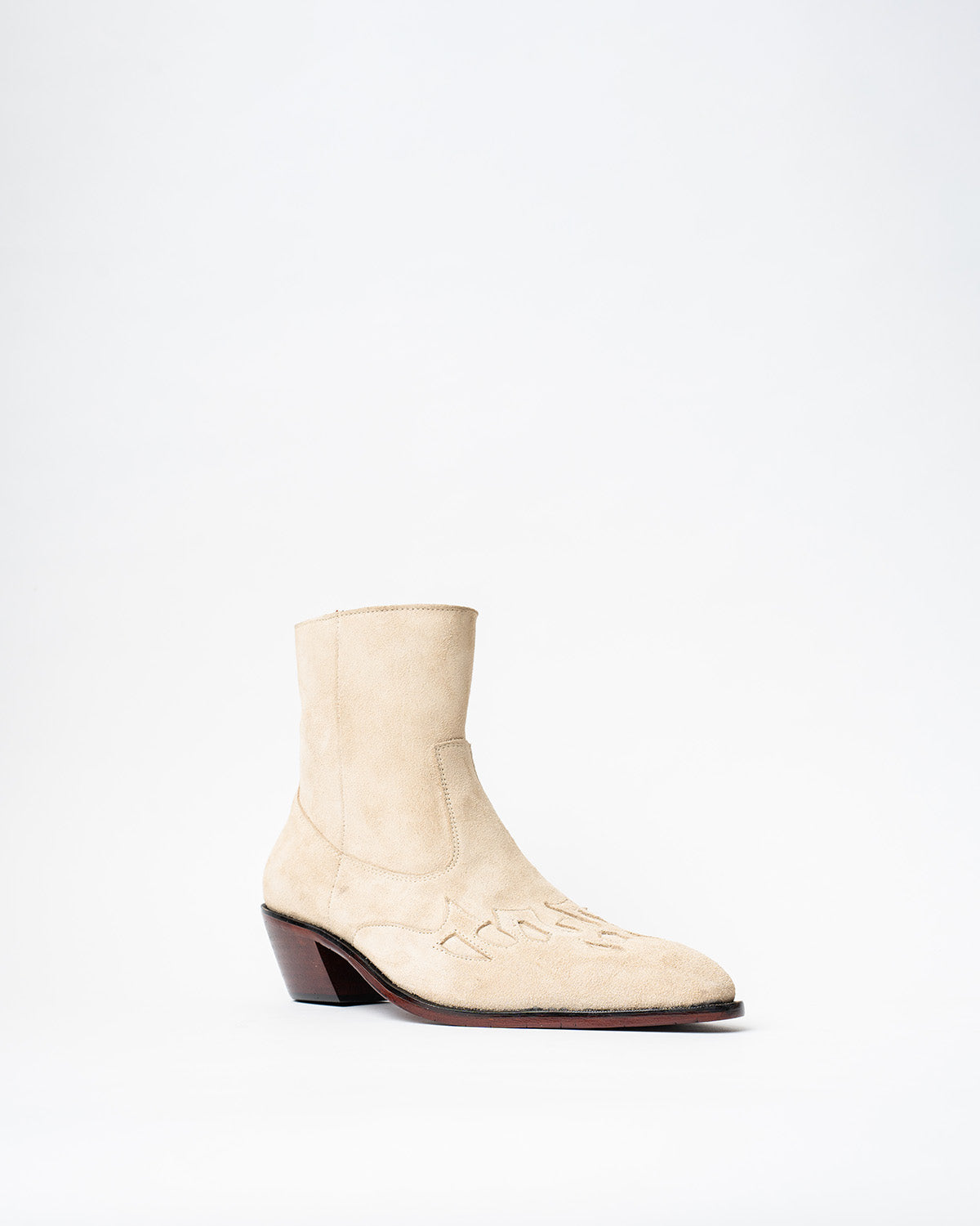 COWBOY ANKLE BOOTS WITH A SQUARE POINTED TOE AND TRAPEZOID HEEL, FEATURING A SIDE ZIP CLOSURE