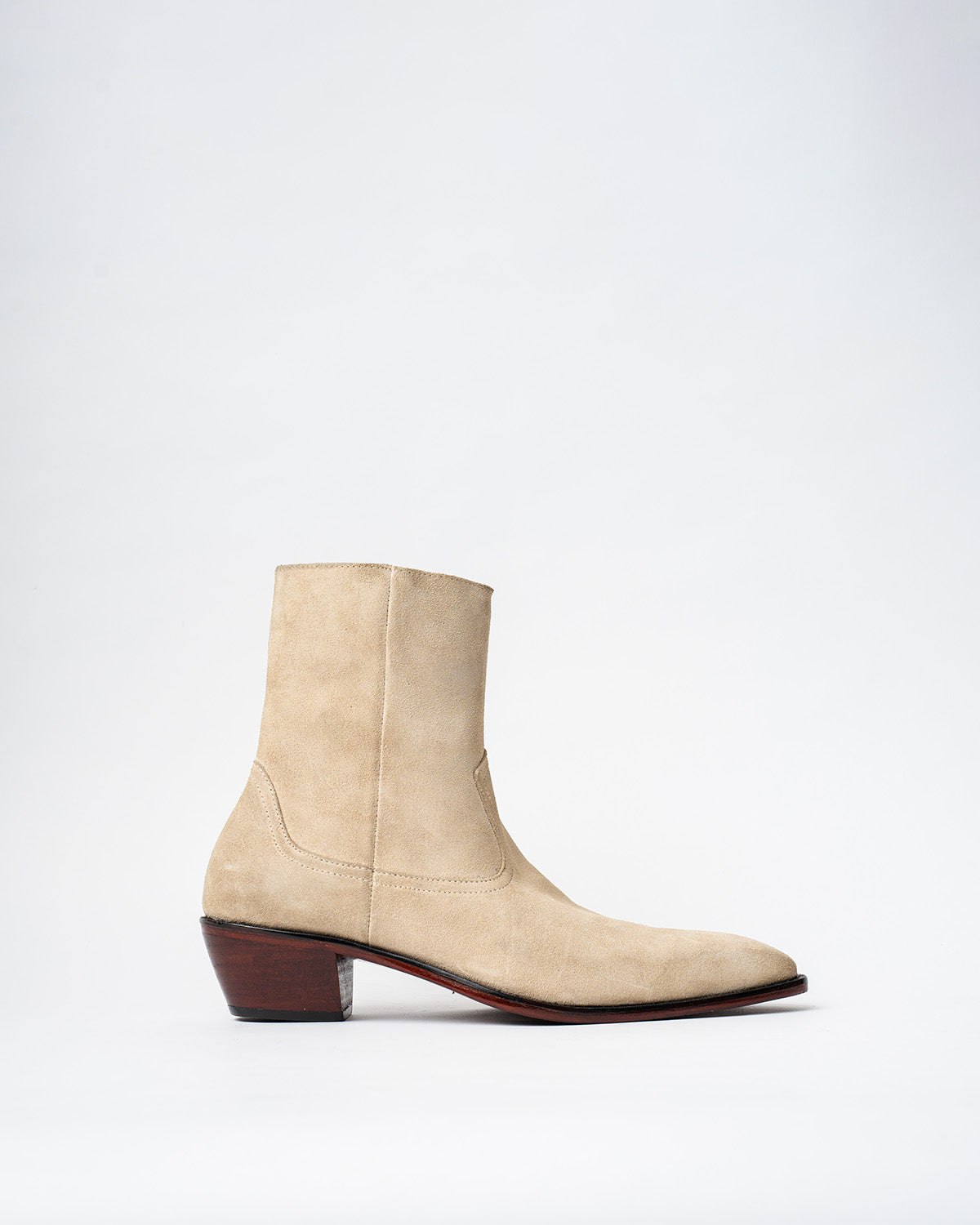 COWBOY ANKLE BOOTS WITH A SQUARE POINTED TOE AND TRAPEZOID HEEL, FEATURING A SIDE ZIP CLOSURE