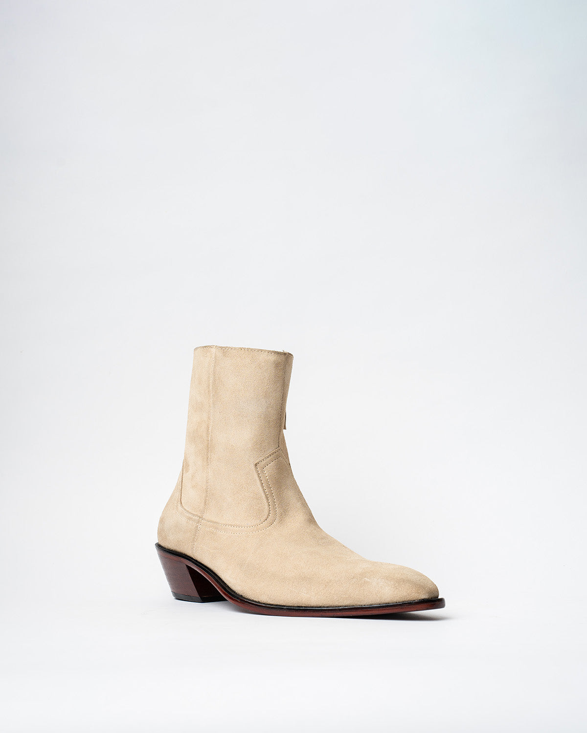 COWBOY ANKLE BOOTS WITH A SQUARE POINTED TOE AND TRAPEZOID HEEL, FEATURING A SIDE ZIP CLOSURE