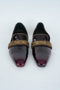 ASH BROWN AND GOLD STRIPE  EMBRIODERY WITH SQUARE  POINTED TOE LOAFER TUXEDO