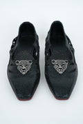 BLACK WITH CHEETAH CRYSTAL  STUD SQUARE POINTED TOE  CUT JUTTI