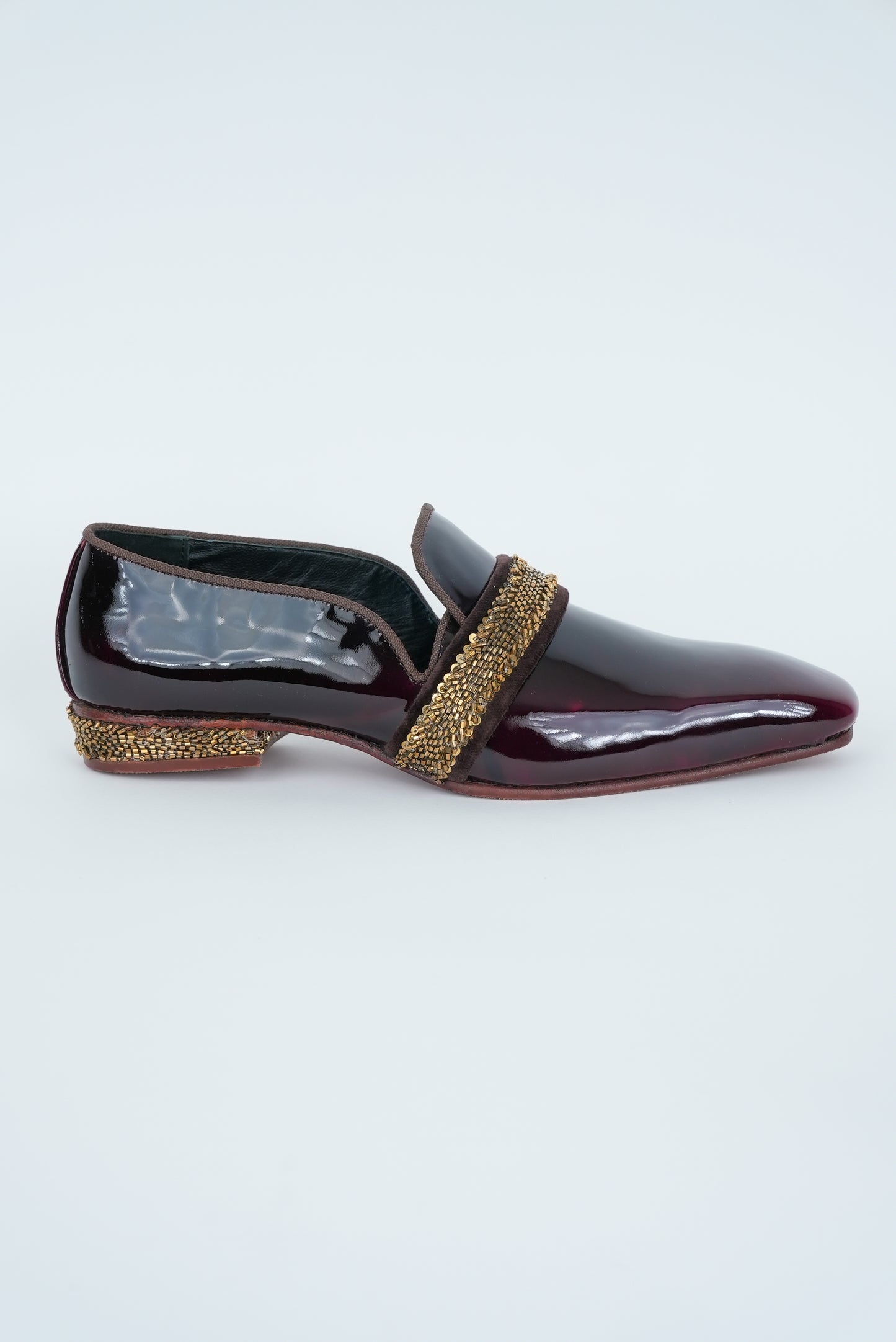 ASH BROWN AND GOLD STRIPE  EMBRIODERY WITH SQUARE  POINTED TOE LOAFER TUXEDO
