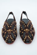 CLASSIC BROWN STRIPE WITH GOLD  PINS AND LION STUD  CUT SANDALS