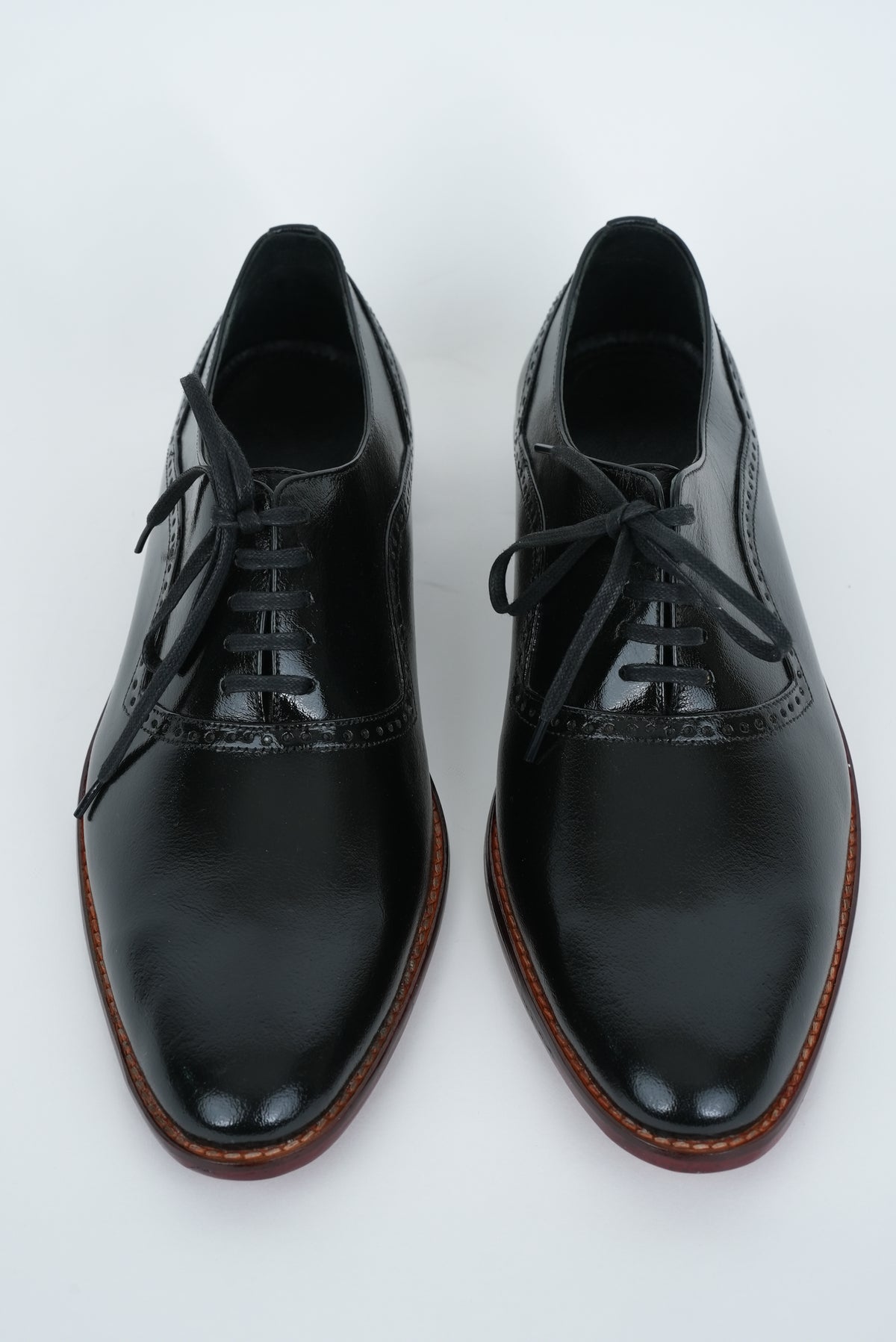 ASH BROWN LACED WHOLECUT  SHOES WITH A SQUARE  POINTED TOE  AND STACKED HEEL.