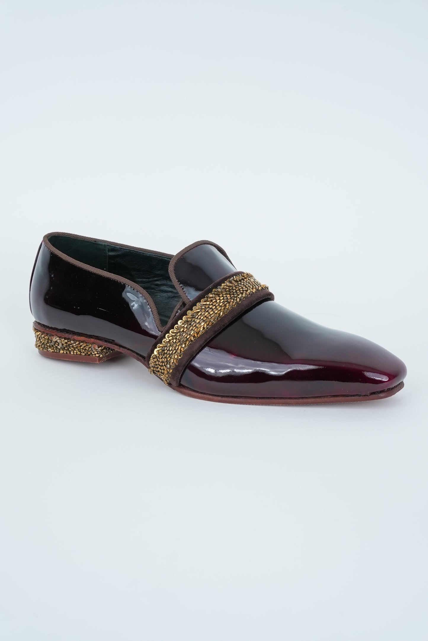 ASH BROWN AND GOLD STRIPE  EMBRIODERY WITH SQUARE  POINTED TOE LOAFER TUXEDO