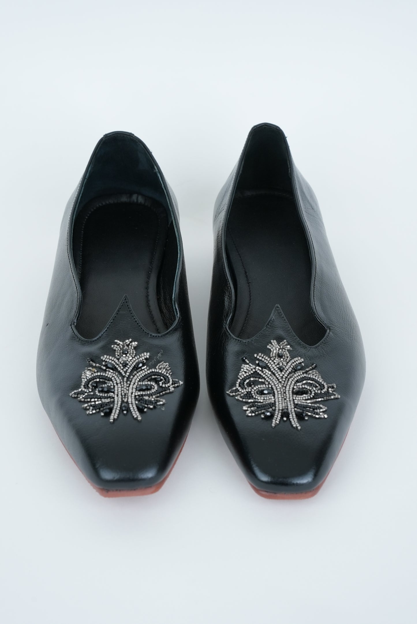 CLASSIC ZAKI BLACK SQUARE POINTED  TOE JUTTI WITH HANDMADE  EMBROIDERY