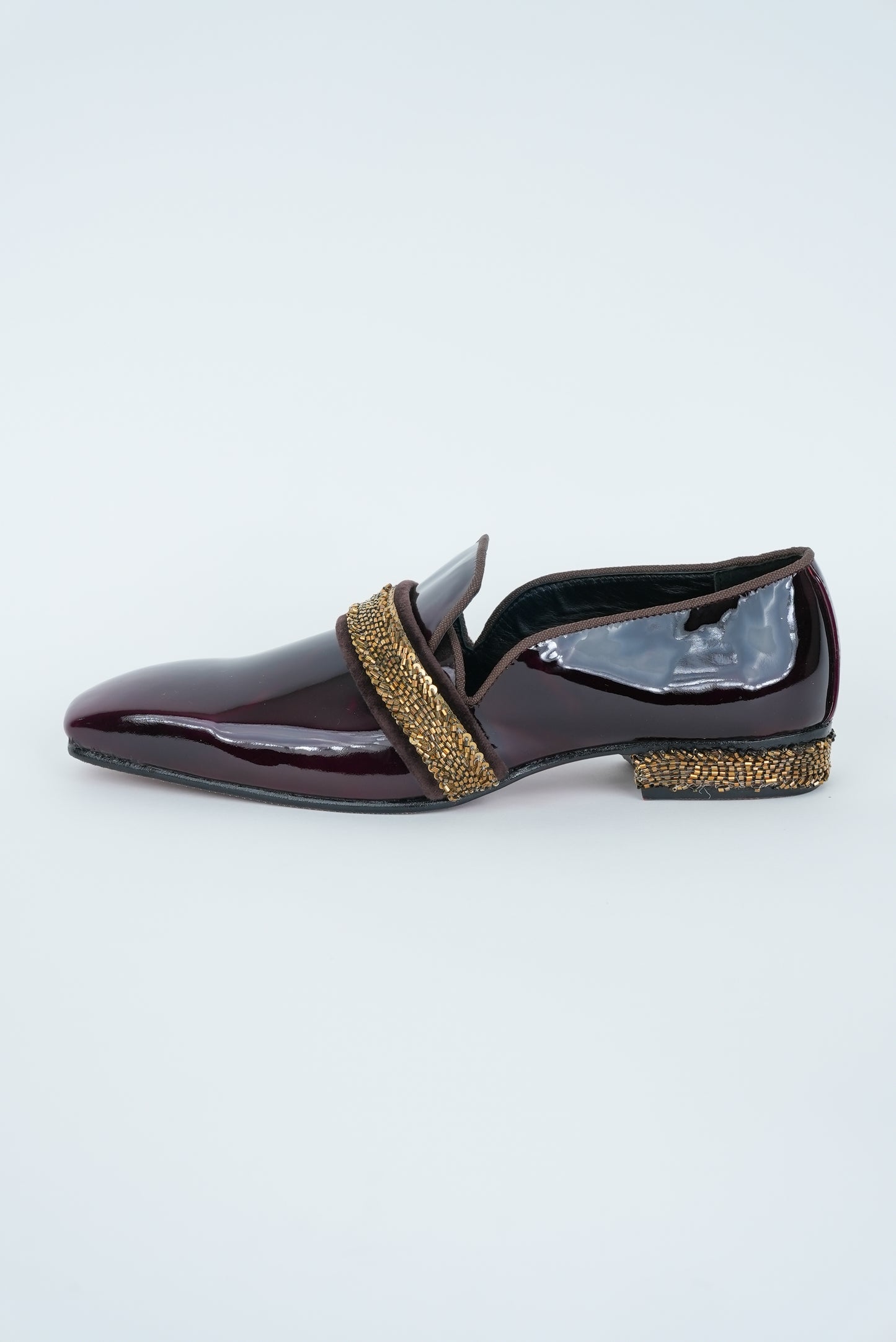 ASH BROWN AND GOLD STRIPE  EMBRIODERY WITH SQUARE  POINTED TOE LOAFER TUXEDO
