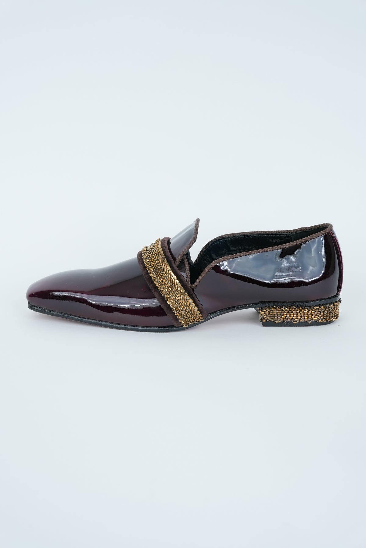 ASH BROWN AND GOLD STRIPE  EMBRIODERY WITH SQUARE  POINTED TOE LOAFER TUXEDO