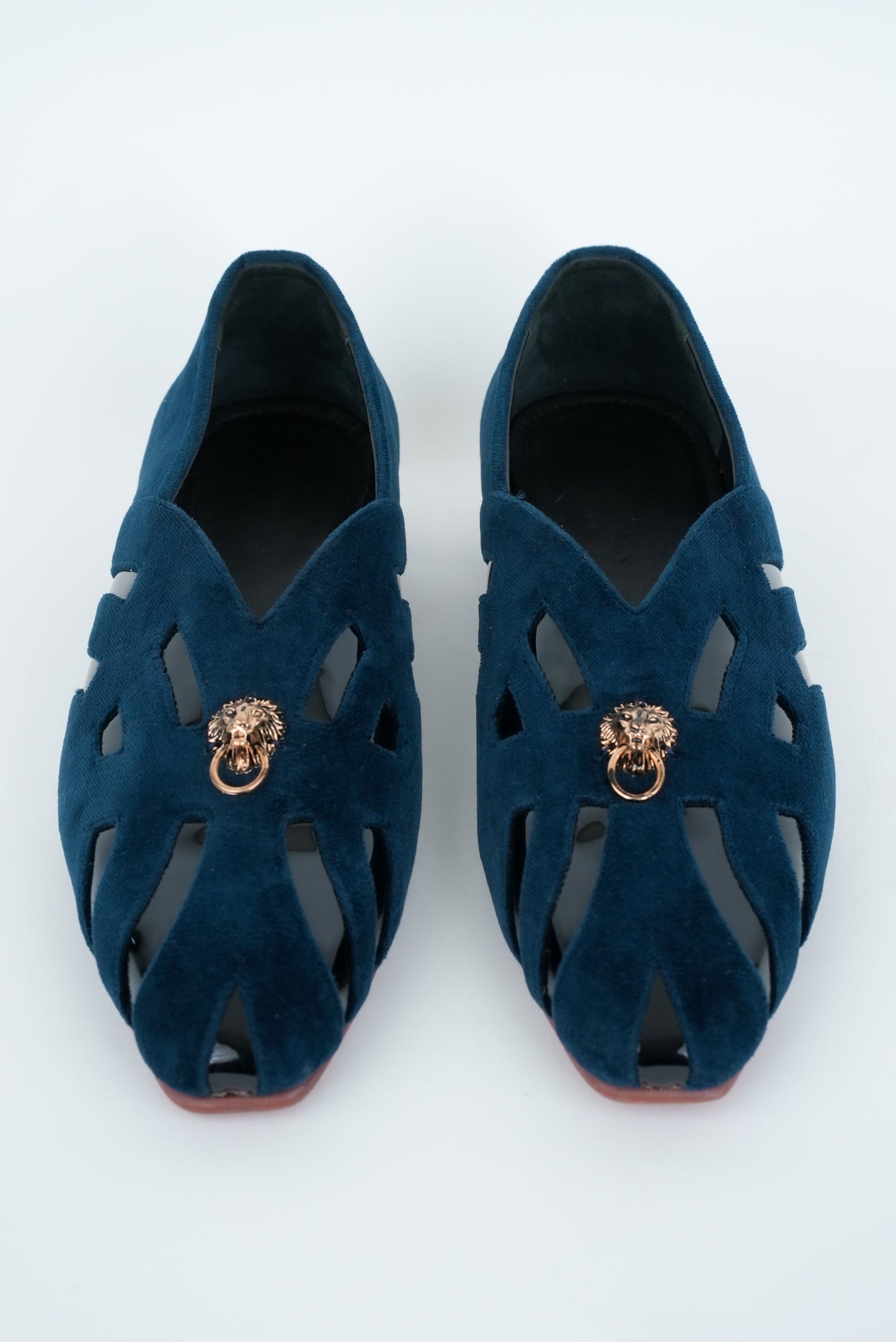 CLASSIC BLUE WITH GOLD  LION STUD AND SQUARE POINTED  TOE CUT JUTTI
