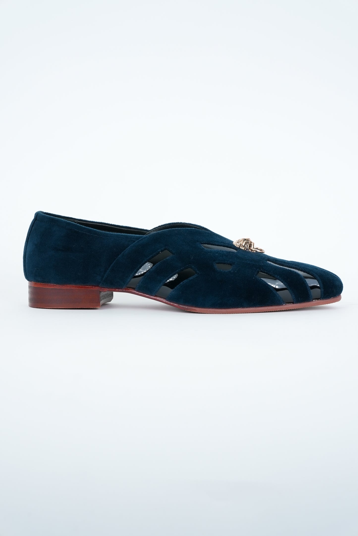 CLASSIC BLUE WITH GOLD  LION STUD AND SQUARE POINTED  TOE CUT JUTTI