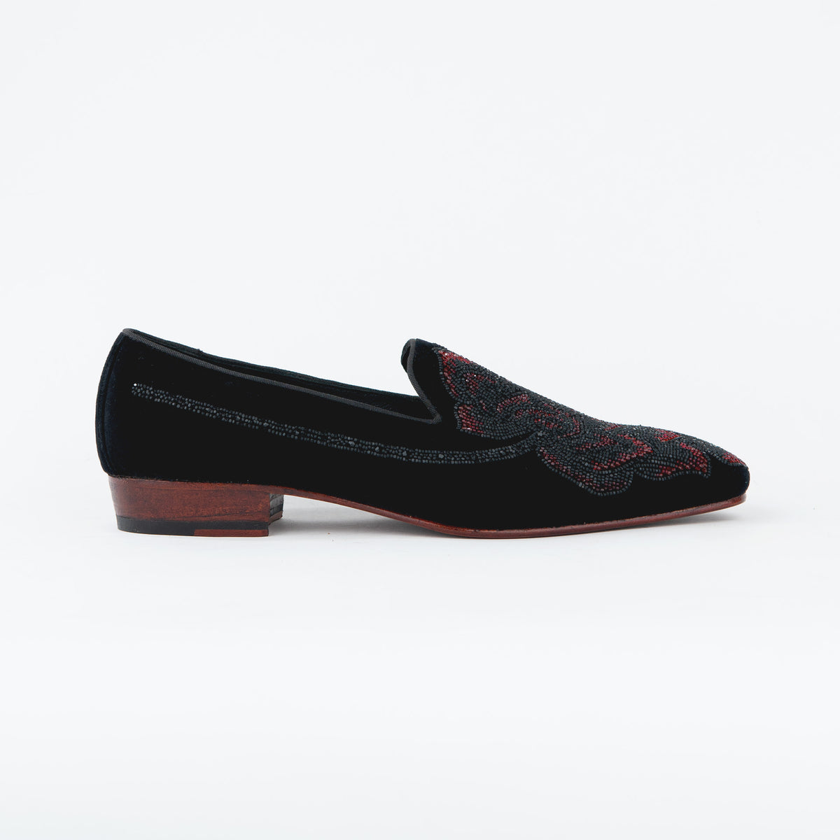 EVENING TASSEL RAVEN BLACK TUXEDO WITH HAND EMBROIDERED BEEDS