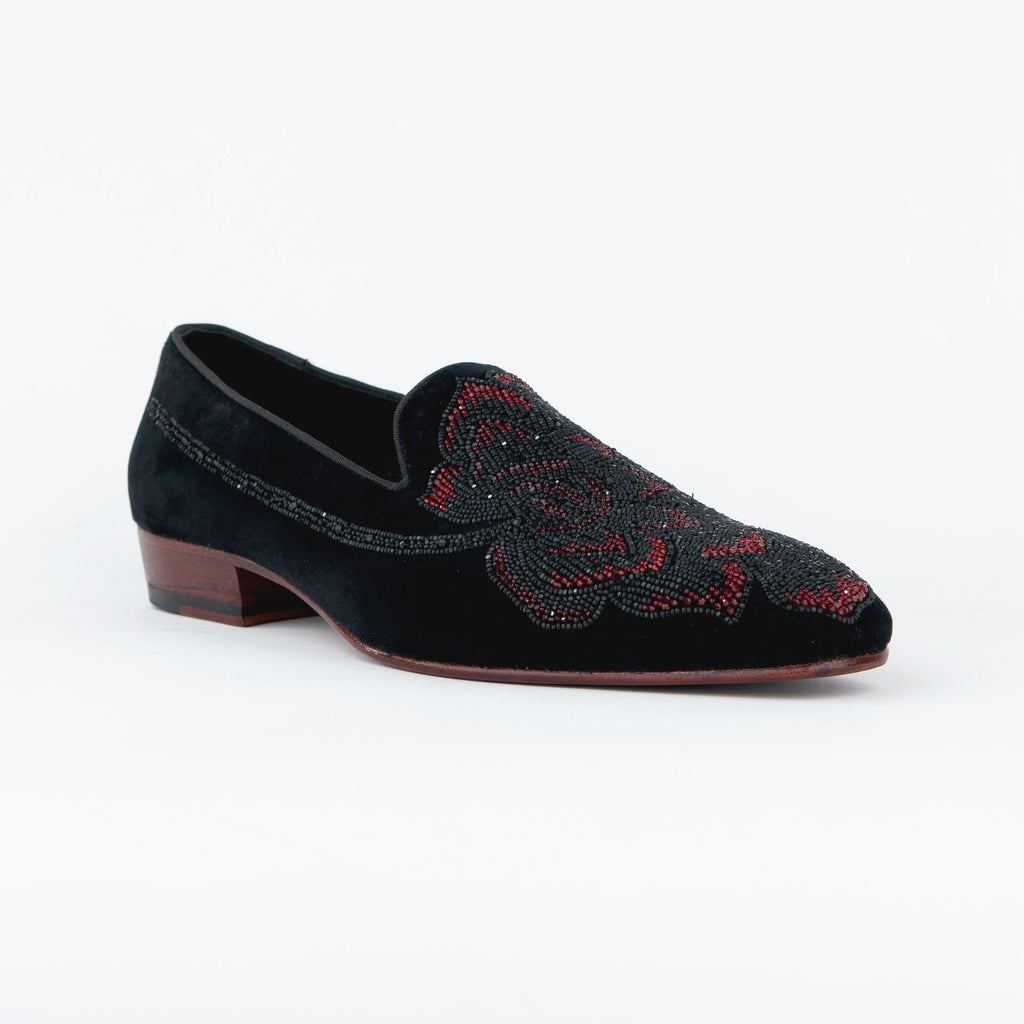 EVENING TASSEL RAVEN BLACK TUXEDO WITH HAND EMBROIDERED BEEDS