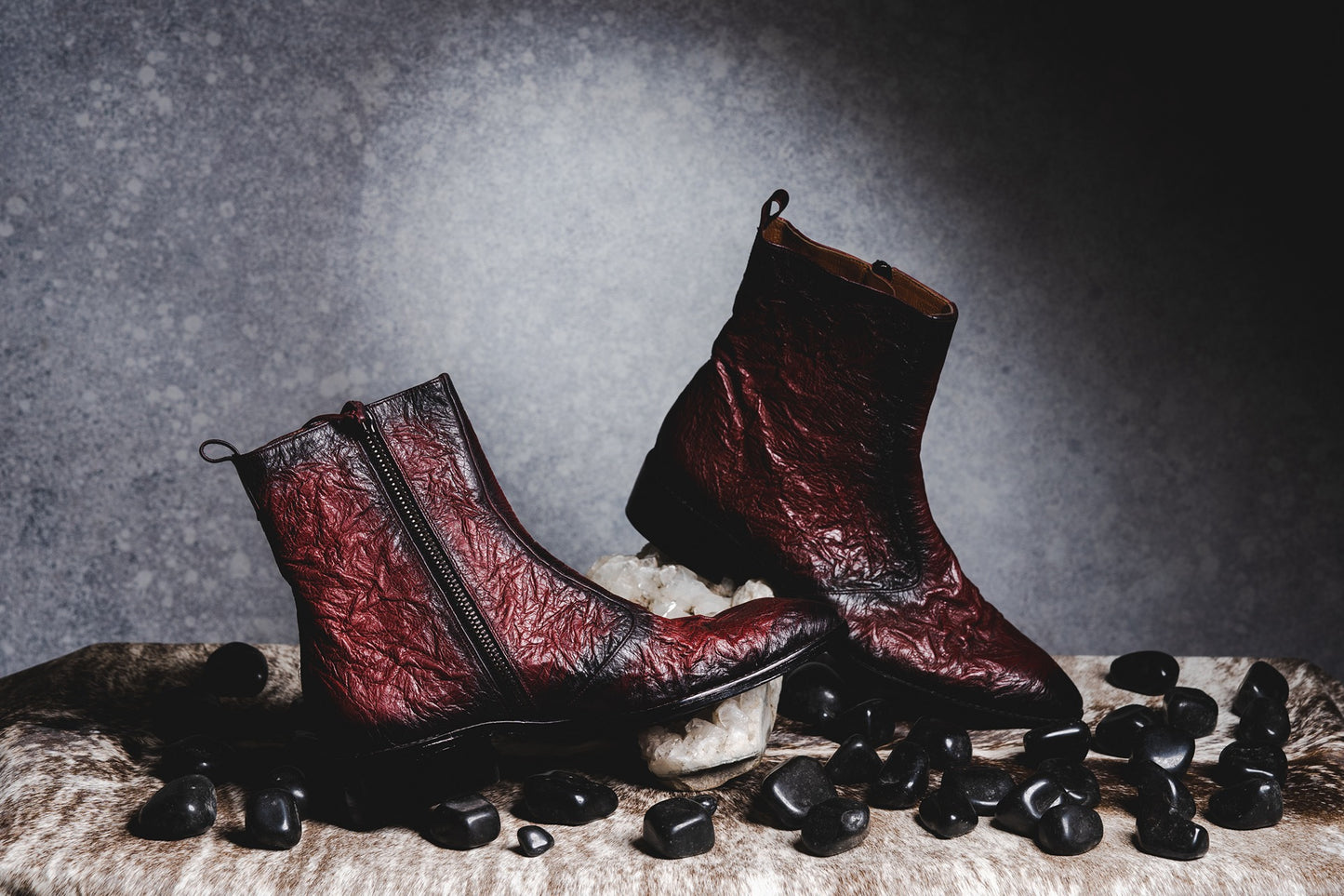 Burgundy Two Tone Crinkle Boots