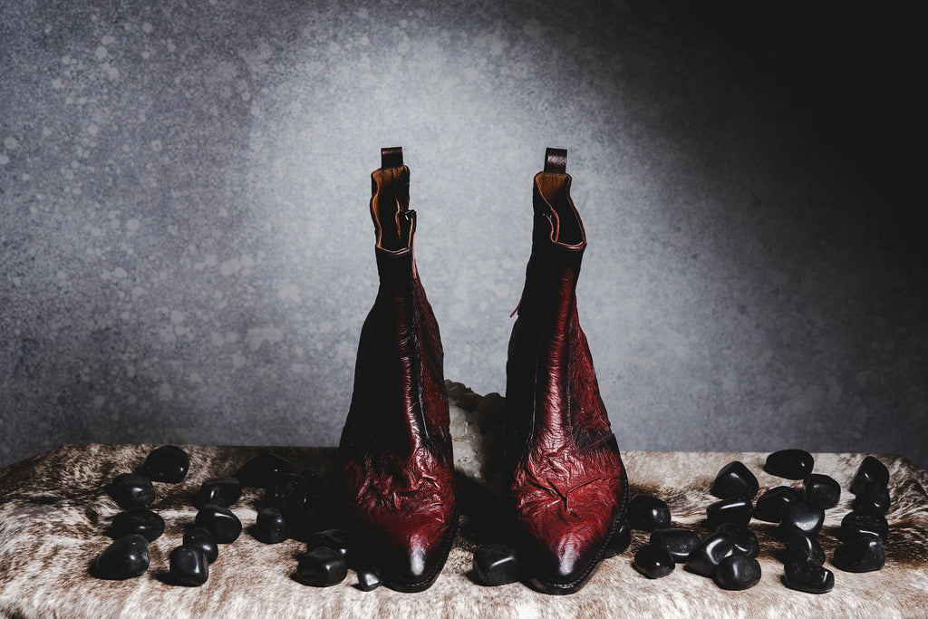 Burgundy Two Tone Crinkle Boots