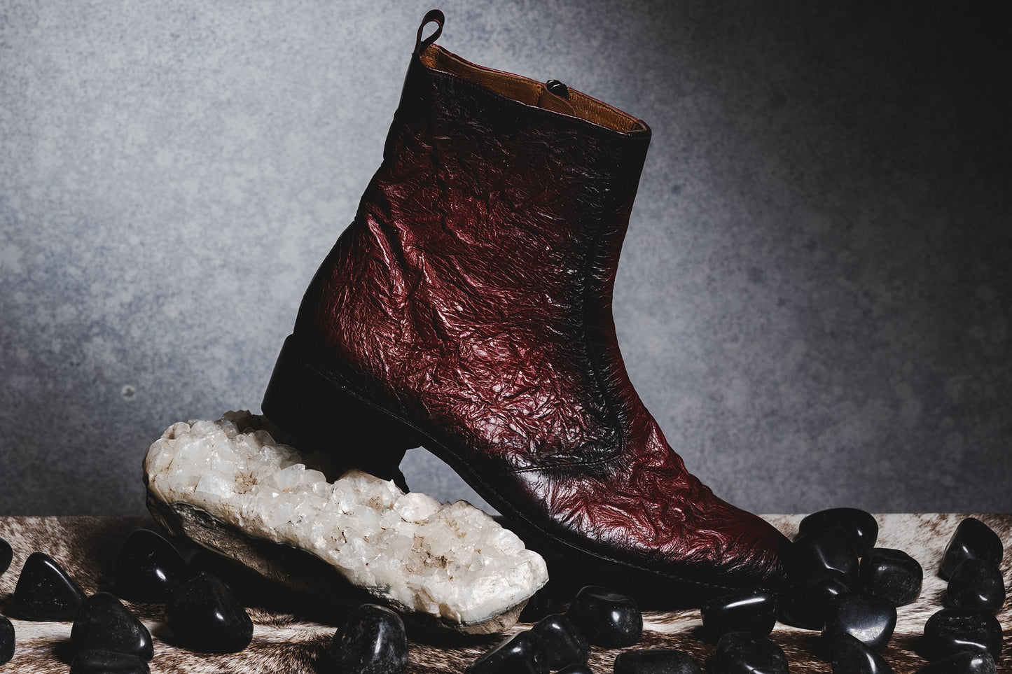 Burgundy Two Tone Crinkle Boots
