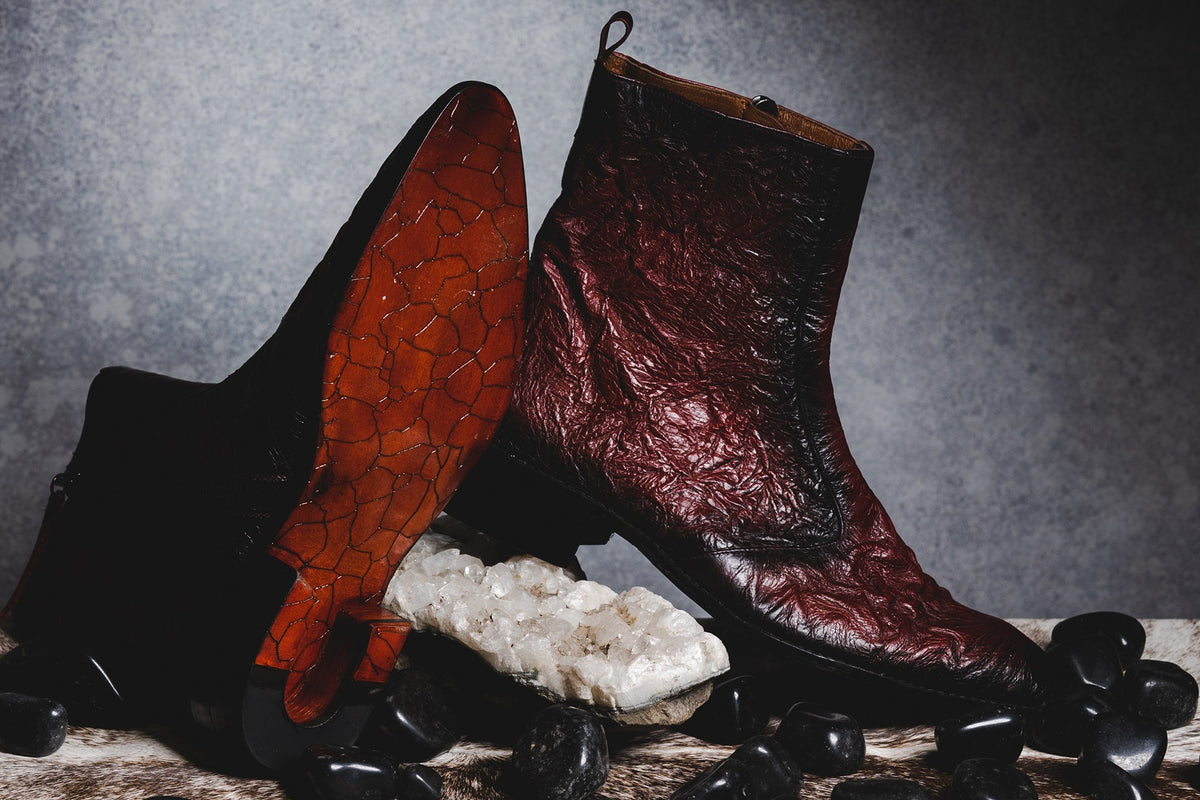 Burgundy Two Tone Crinkle Boots
