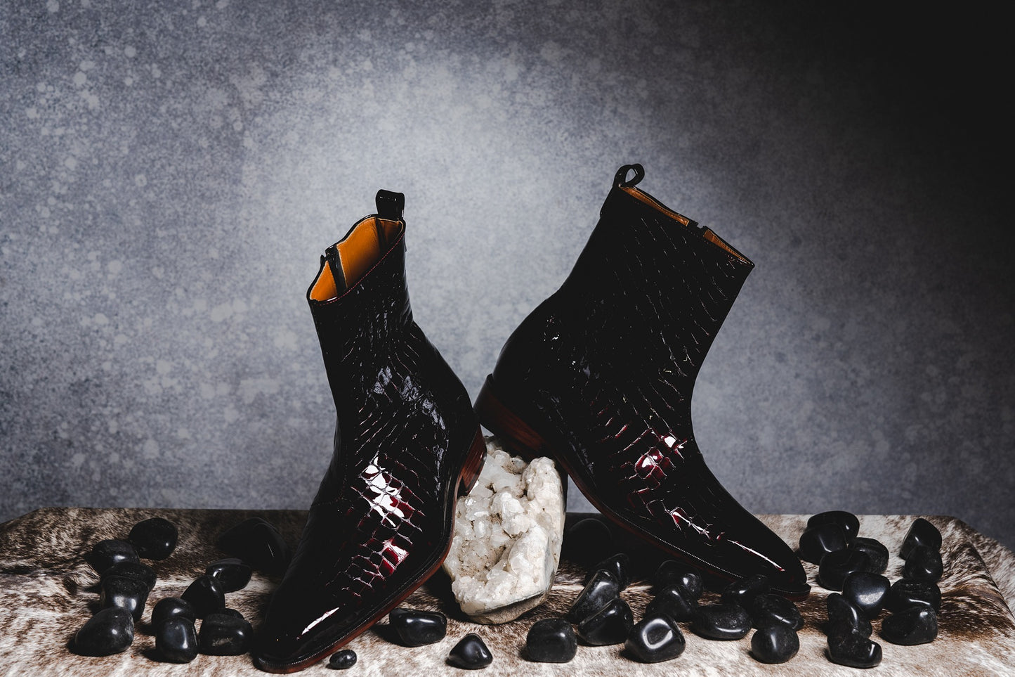 Burgundy Patent Croc Boots