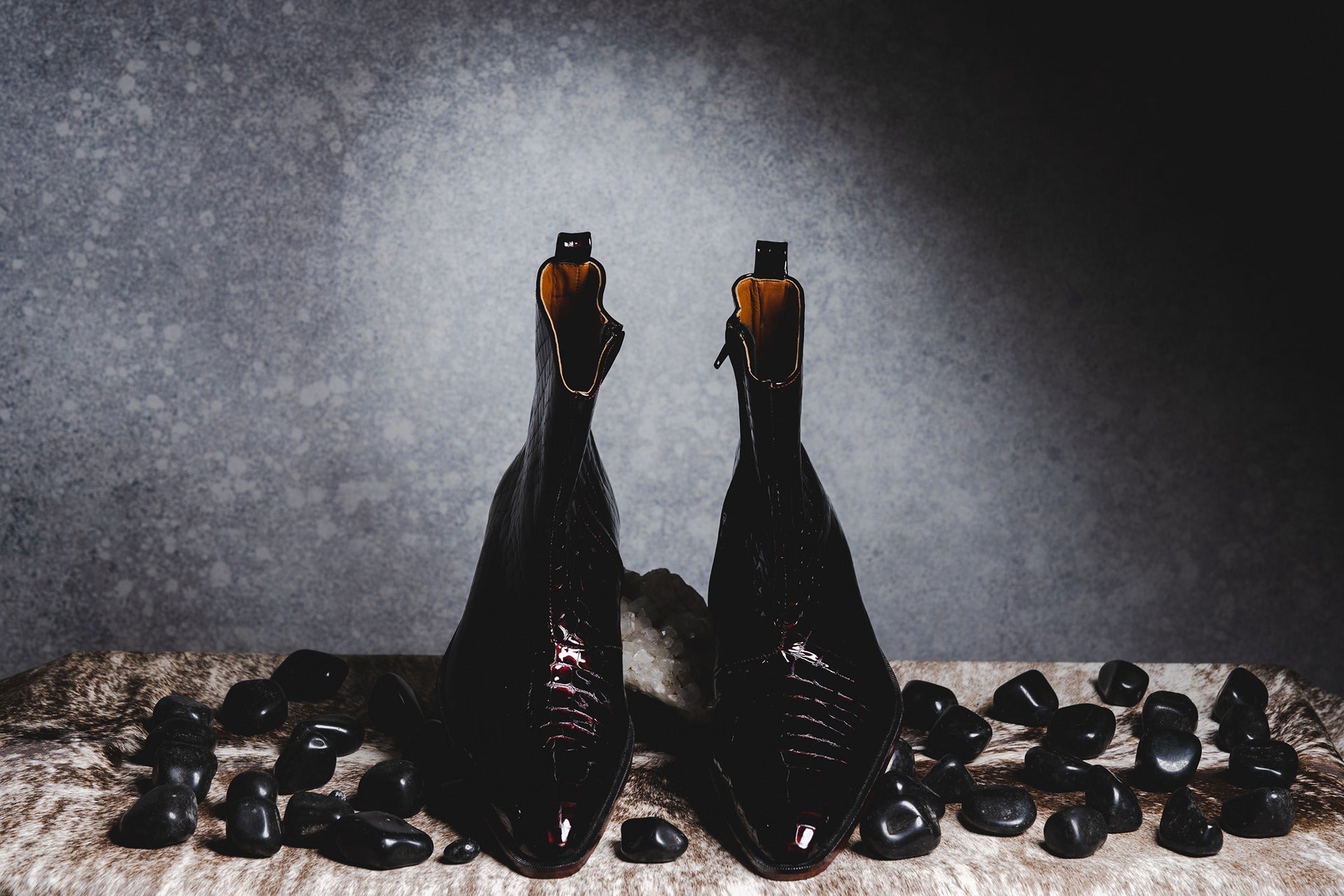 Burgundy Patent Croc Boots â Kavith Sainaani Store