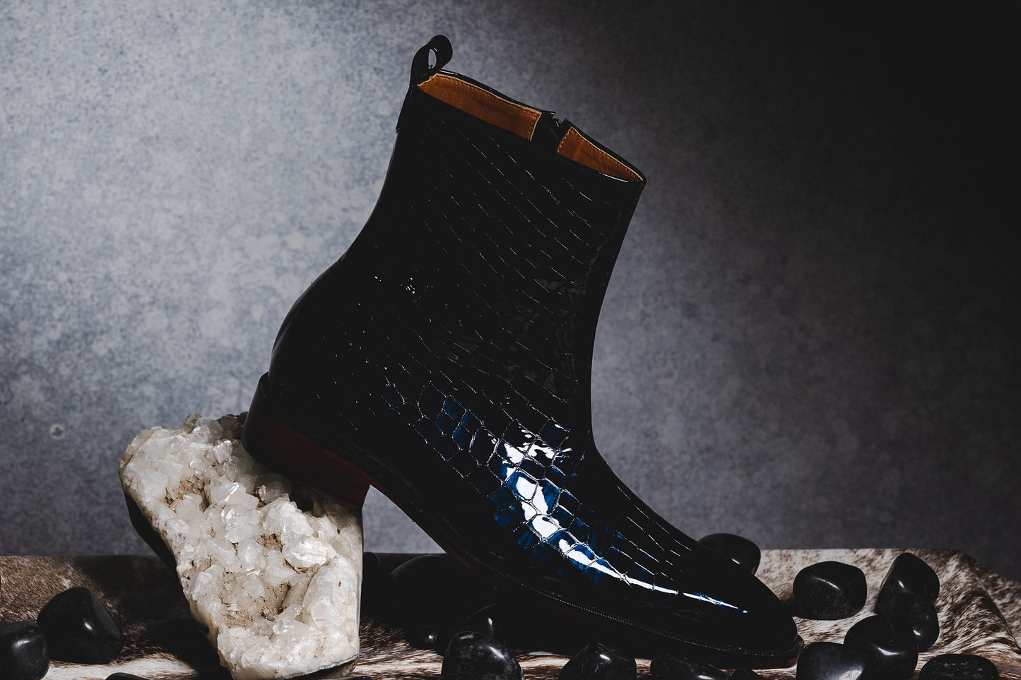 Blue Patent Croc Boots