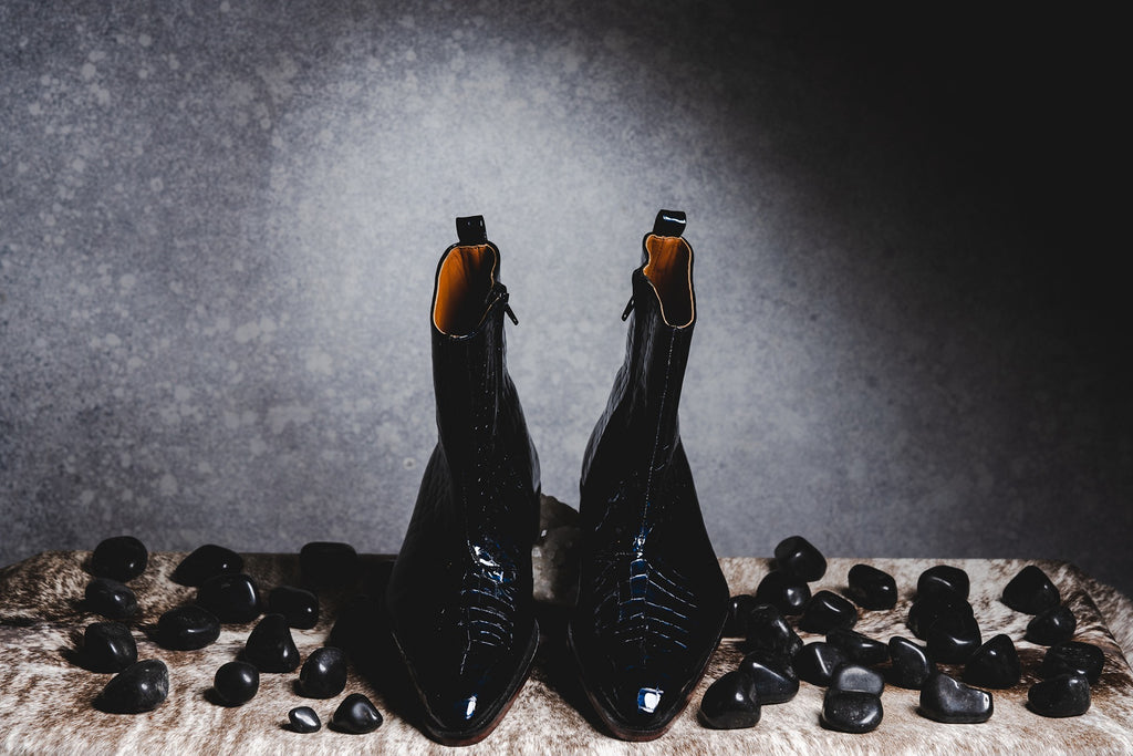 Blue Patent Croc Boots